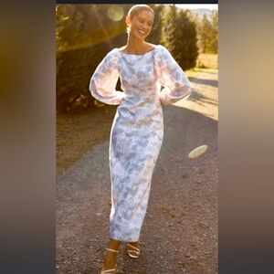 Dissh koko blue palm tie back midi dress